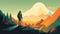 a man is standing on top of a hill and watching a beautiful landscape, modern hiking illustration, ai generated image