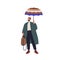 Man standing under umbrella in rain. Business person in coat, holding canopy in hand in rainy weather. Modern office