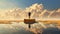 Man Standing On Wooden Box With Clouds In Futuristic Landscape