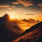 Man stands on mountain path with glorious sunset