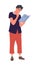 Man stands and reads a book. Education hobby concept vector