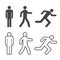 Man stands, walk and run silhouette and outline icon set. Stick figure simple icons. Vector illustration