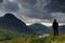 Man staring at Mt Tryfan in the Ogwen Valley, North Wales