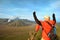 Man stay on the top near volcano Bromo in Indonesia