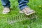 Man stepping accidentally on a rake