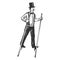 Man on stilts engraving vector illustration