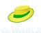 A man straw straw hat with a green ribbon. Yellow headdress.