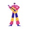 Man street atrist in bright costume standing and playing guitar vector illustration