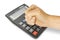 Man strikes a fist on the calculator. Finance concept. png transparent