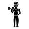 Man strong doing exercises with weights in gym icon, vector illustration, sign on isolated background