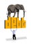 A man struggles to hold up the word DEBT with an elephant standing on top of that