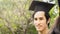 Man student smiles and feel happy in graduation gowns and cap