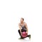 Man in studio with fitness, gym ball and mockup for exercise, body wellness and commitment. Workout, muscle training and