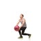 Man in studio with fitness, medicine ball and mockup for exercise, body wellness and commitment. Workout, muscle