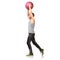 Man in studio with stretching, gym ball and mockup for exercise, body wellness and commitment. Workout, muscle training