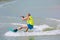 Man study wakeboarding on a blue lake