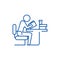 Man studying,reading book in library line icon concept. Man studying,reading book in library flat vector symbol, sign
