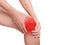 Man suffering from knee pain, joint pains. red color highlight