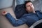 Man suffering for snore disorder during sleep