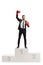 Man in a suit with boxing gloves posing on a winners pedestal