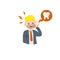Man in suit with caries. Bubble with Tooth decay icon.