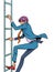 A man in a suit climbs or descends a ladder. Career ladder requires work and effort. Striving to reach your goal. Pop