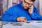 Man in suit counting business counting the American US dollars banknote money for business investment