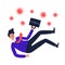 Man in a suit falls down. Job loss caused by coronavirus concept. HAnd drawn vector illustration.