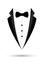Man suit icon isolated background with bow. Fashion black business jacket design