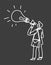 Man in suit with loudspeaker and lightbulb icon doodle sketch