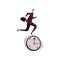 Man in a suit runs on the clock. Vector illustration on white background.