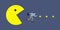 A man in a suit runs for money in the Pacman game, vector