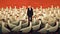 Man In Suit Standing Out From Geese Crowd - Dreamlike Illustration