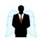 Man in a suit with wings behind his back