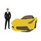 Man in suit with yellow super car