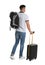 Man with suitcase and backpack for vacation trip on background. Summer travelling