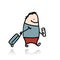 Man with suitcase and ticket, cartoon