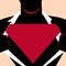 Man in Superman Pose Opening Shirt to Reveal Blank Triangular Logo. Male Silhouette with Man of Steel Empty Trademark on