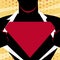 Man in Superman Pose Opening Shirt to Reveal Blank Triangular Logo. Male Silhouette with Man of Steel Empty Trademark on