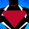 Man in Superman Pose Opening Shirt to Reveal Blank Triangular Logo. Male Silhouette with Man of Steel Empty Trademark on