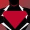 Man in Superman Pose Opening Shirt to Reveal Blank Triangular Logo. Male Silhouette with Man of Steel Empty Trademark on