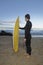 Man With Surfboard Standing On Beach