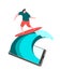 Man surfing in internet by smartphone. Information wave from phone and person on surf board. Vector