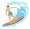 Man surfing on wave, summertime activities and fun