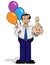 Man with surpise gift and balloons