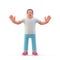 Man Surprising standing on white background side view. Wait Stop Pose 3D illustration