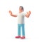 Man Surprising standing on white background side view. Wait Stop Pose 3D illustration