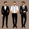 A man with suspenders. The groom. Clothing. Wedding men`s suit,