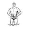 Man swimmer in swimming trunks. black and white outline