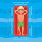 Man swimming in sea on red air mattress top view. Vector illustration